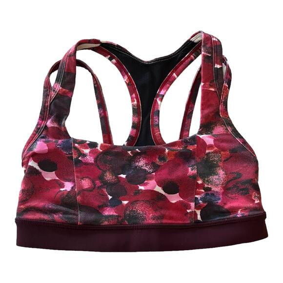 Lululemon Splendour Bra Poppy Petals Berry Rumble Multi Black Sports Yoga 4 EUC - Picture 8 of 8